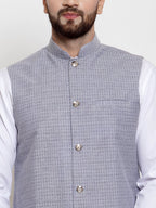Jompers Men Steel-Blue Woven Design Nehru Jacket - Distacart