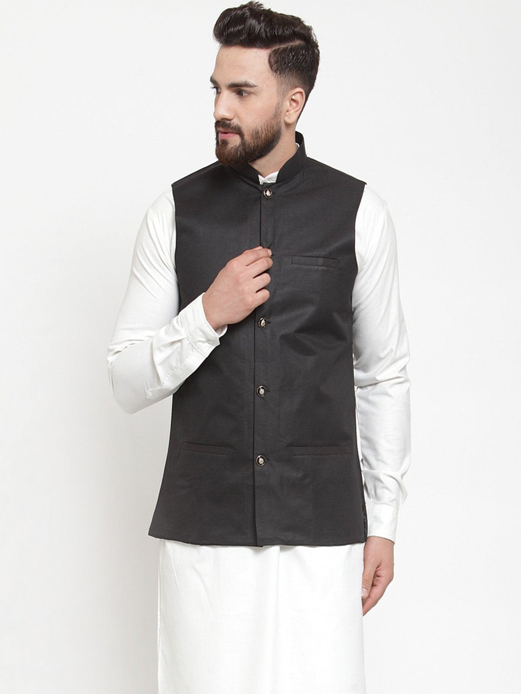 Jompers Men Black Solid Nehru Jacket - Distacart
