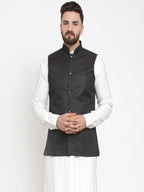 Jompers Men Black Solid Nehru Jacket - Distacart
