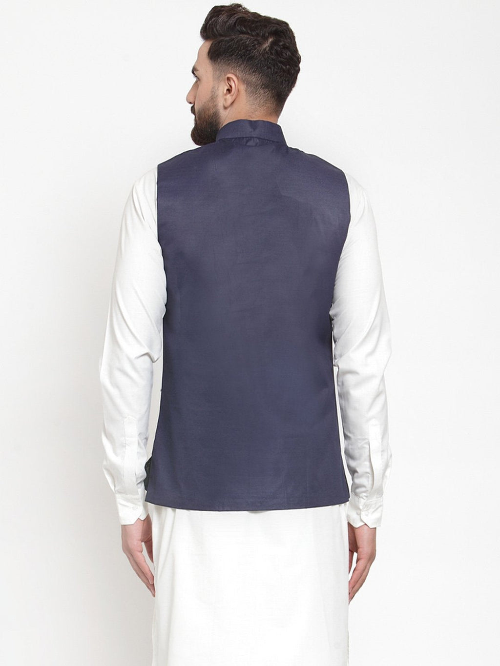 Jompers Men Navy-Blue Solid Nehru Jacket - Distacart