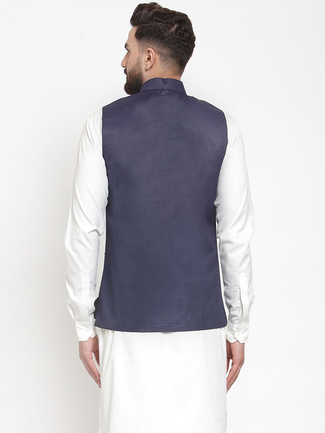 Jompers Men Navy-Blue Solid Nehru Jacket - Distacart