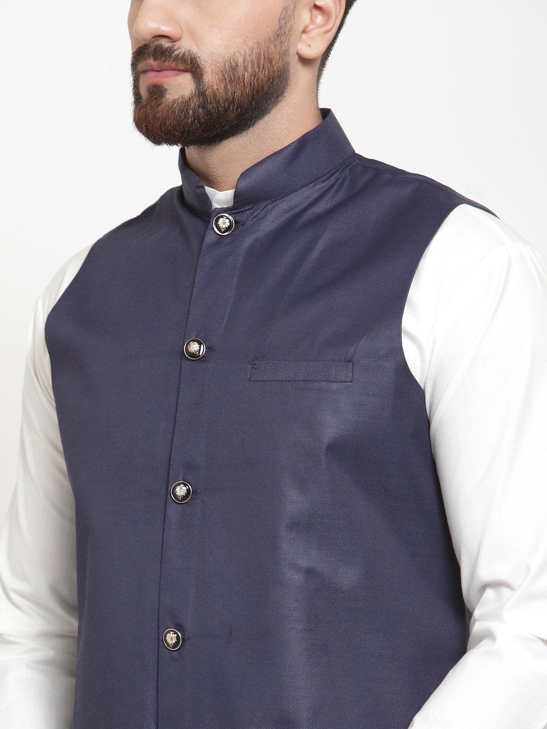 Jompers Men Navy-Blue Solid Nehru Jacket - Distacart