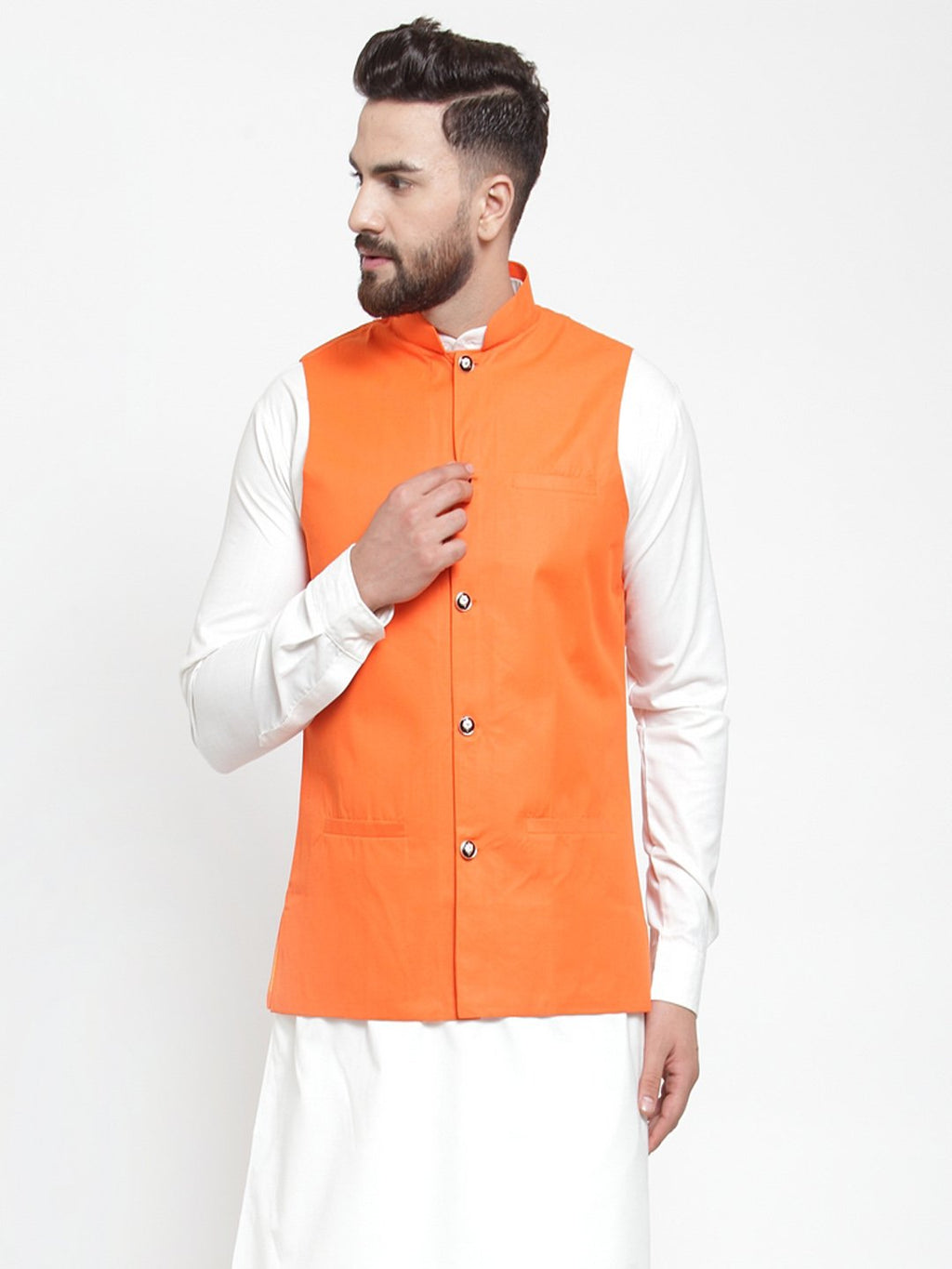 Jompers Men Orange Solid Nehru Jacket - Distacart