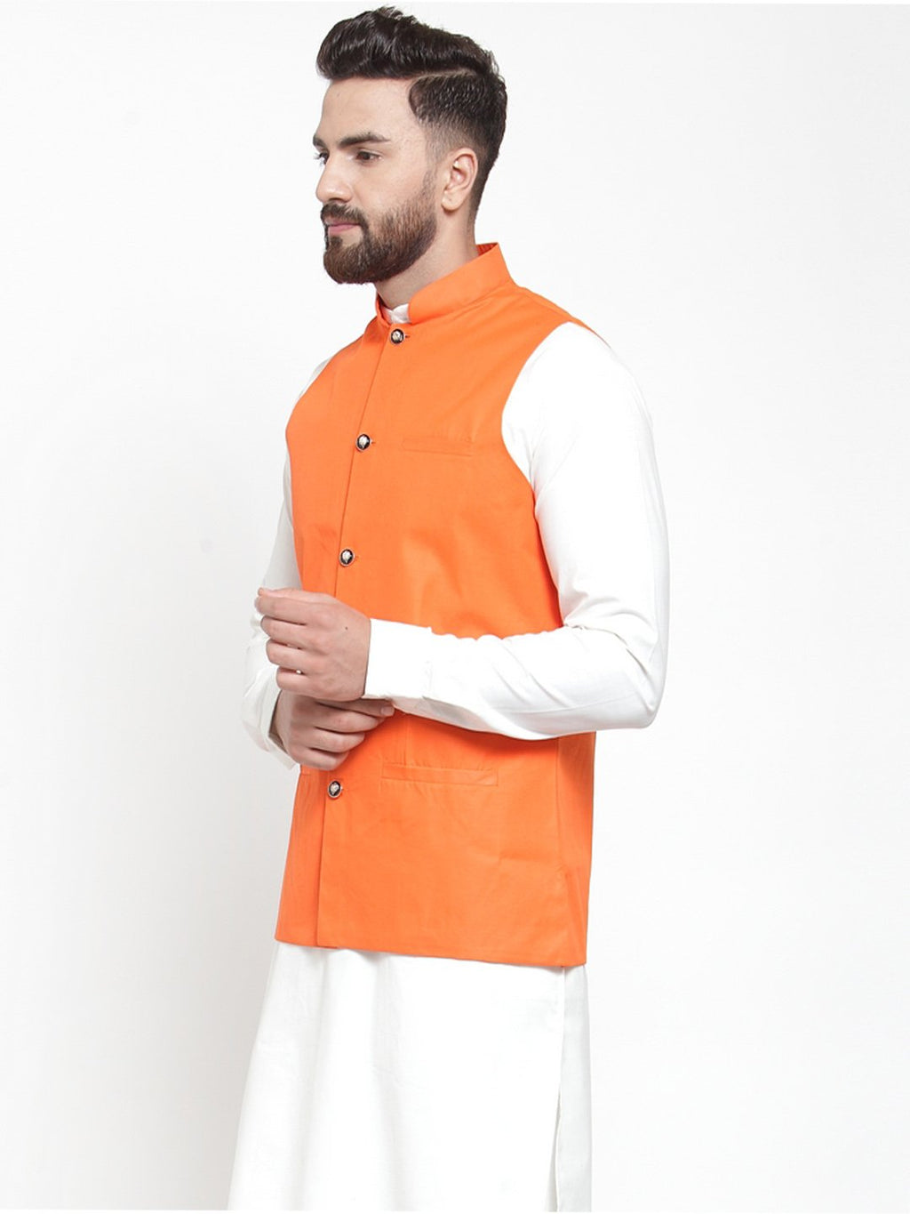 Jompers Men Orange Solid Nehru Jacket - Distacart