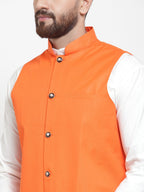 Jompers Men Orange Solid Nehru Jacket - Distacart