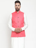 Jompers Men Peach Solid Nehru Jacket - Distacart