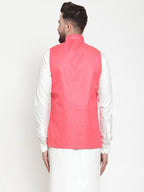 Jompers Men Peach Solid Nehru Jacket - Distacart
