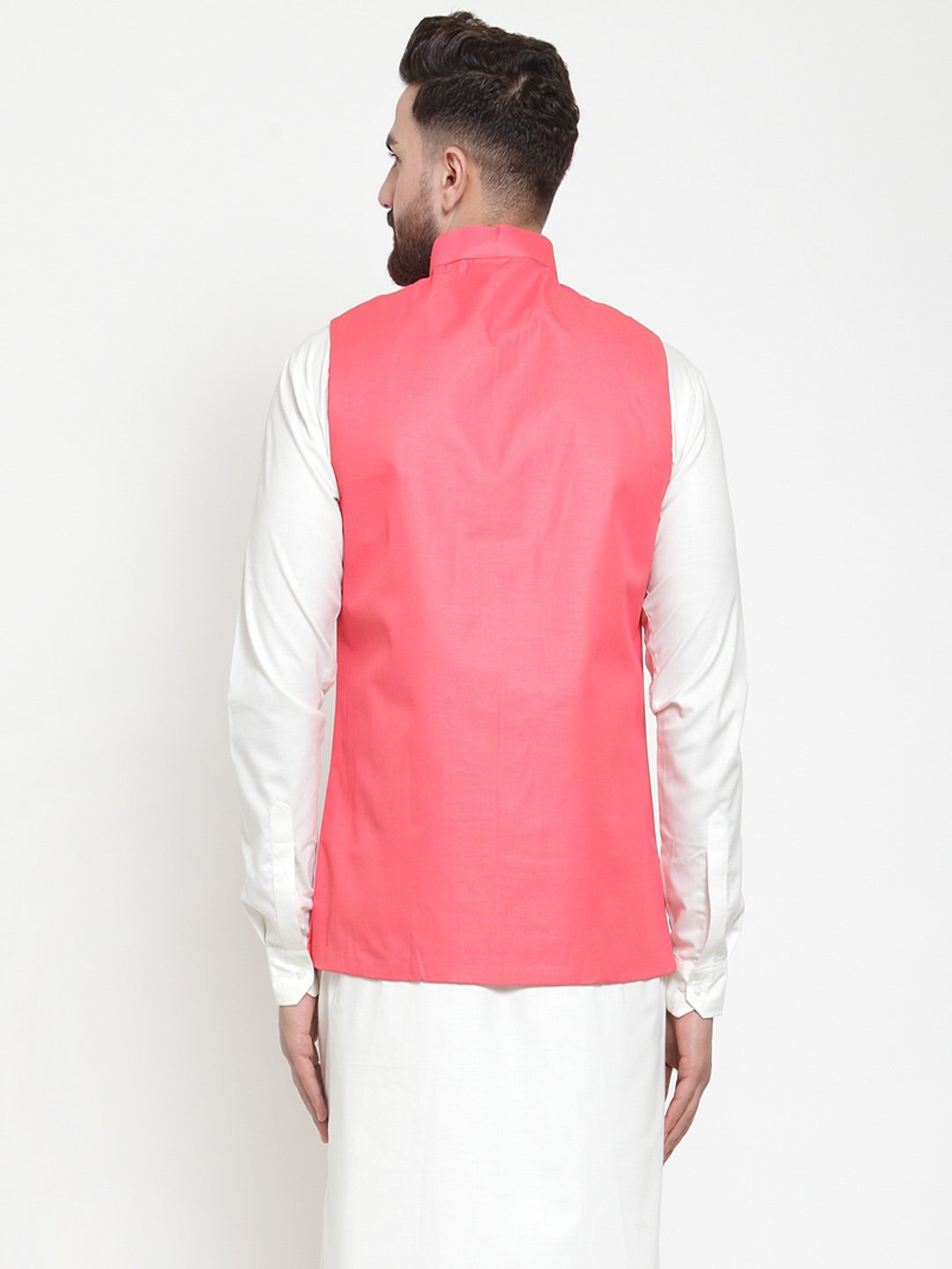Jompers Men Peach Solid Nehru Jacket - Distacart