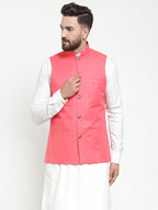 Jompers Men Peach Solid Nehru Jacket - Distacart