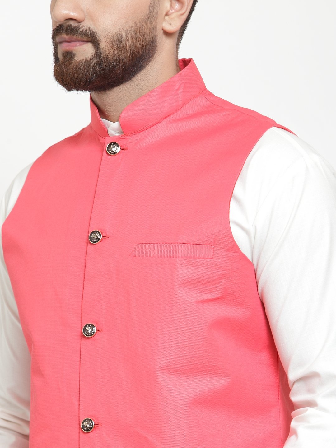 Jompers Men Peach Solid Nehru Jacket - Distacart