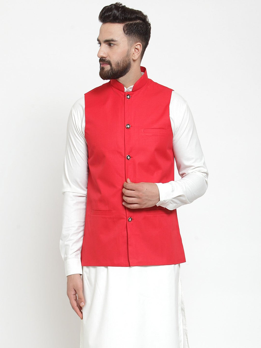 Jompers Men Red Solid Nehru Jacket - Distacart