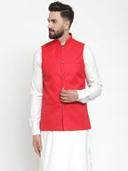 Jompers Men Red Solid Nehru Jacket - Distacart