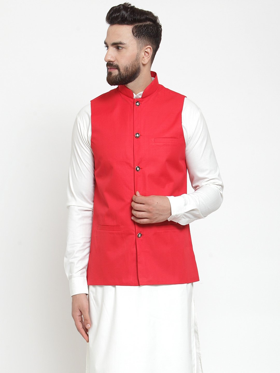 Jompers Men Red Solid Nehru Jacket - Distacart