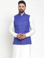 Jompers Men Royal-Blue Solid Nehru Jacket - Distacart