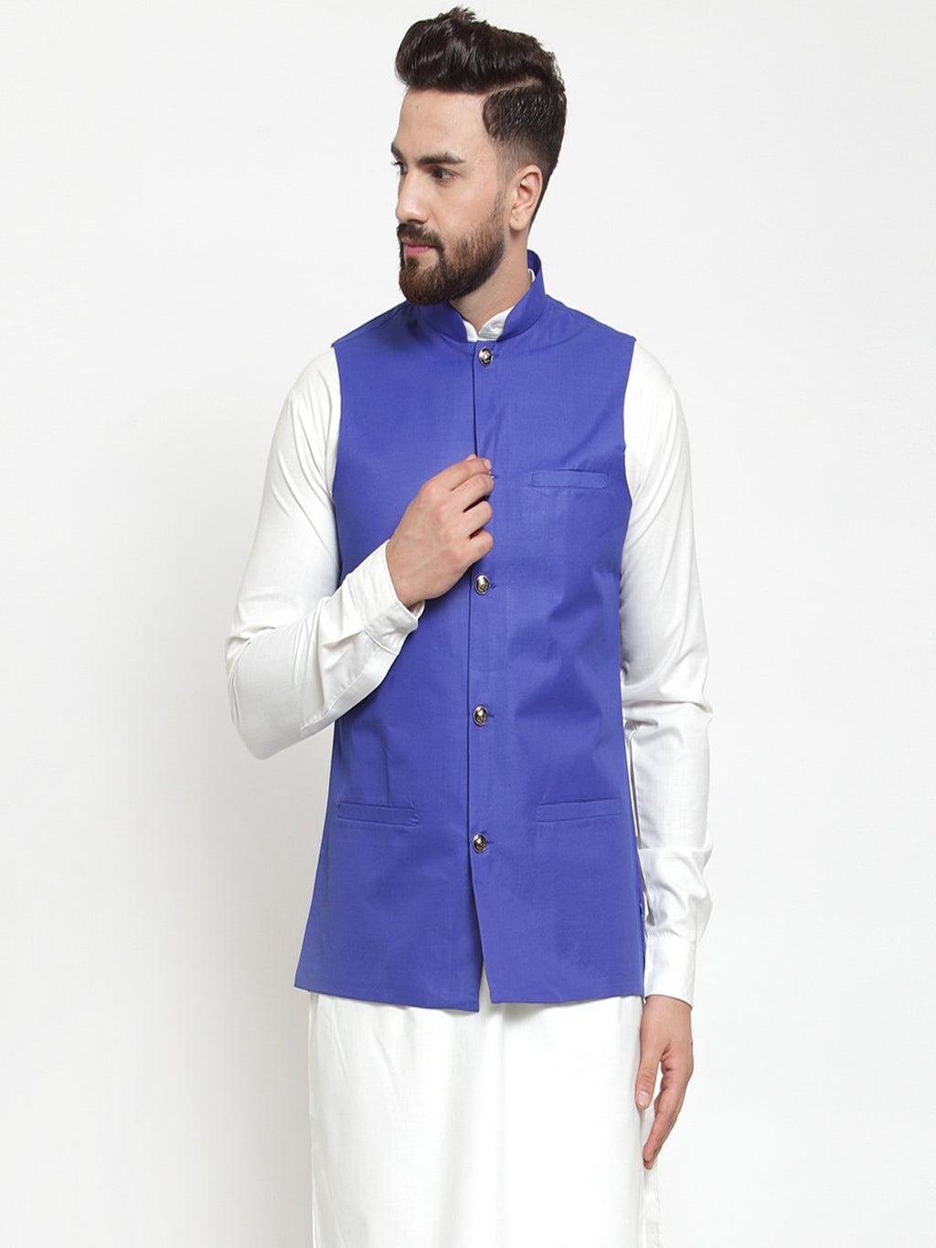 Jompers Men Royal-Blue Solid Nehru Jacket - Distacart