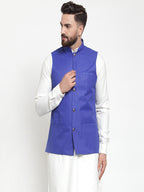 Jompers Men Royal-Blue Solid Nehru Jacket - Distacart