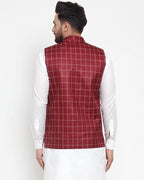 Jompers Men Maroon Checked Nehru Jacket - Distacart