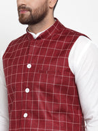 Jompers Men Maroon Checked Nehru Jacket - Distacart