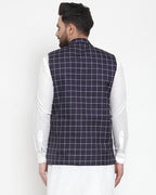 Jompers Men Navy-Blue Checked Nehru Jacket - Distacart