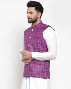 Jompers Men Purple Checked Nehru Jacket - Distacart