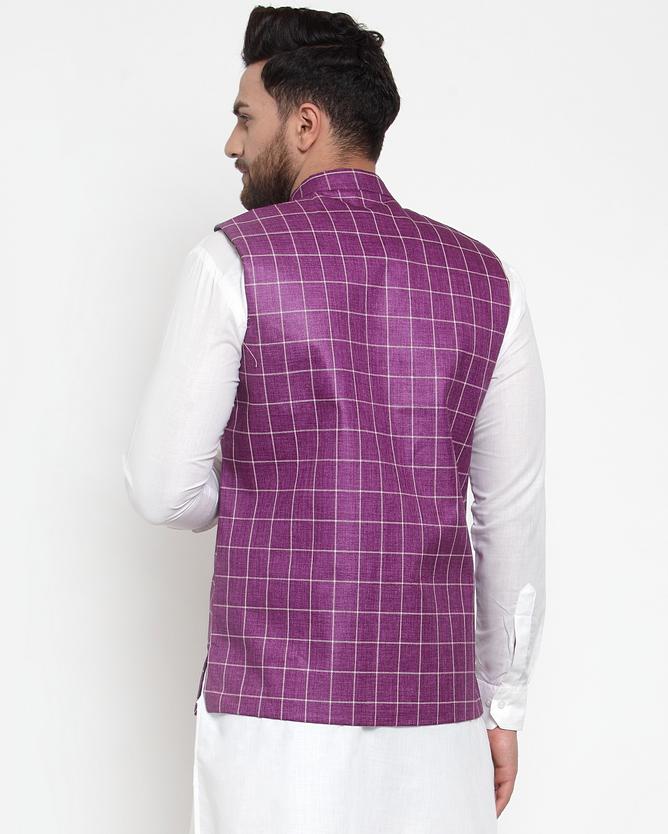 Jompers Men Purple Checked Nehru Jacket - Distacart