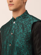 Jompers Men's Green Woven Design Nehru Jacket
