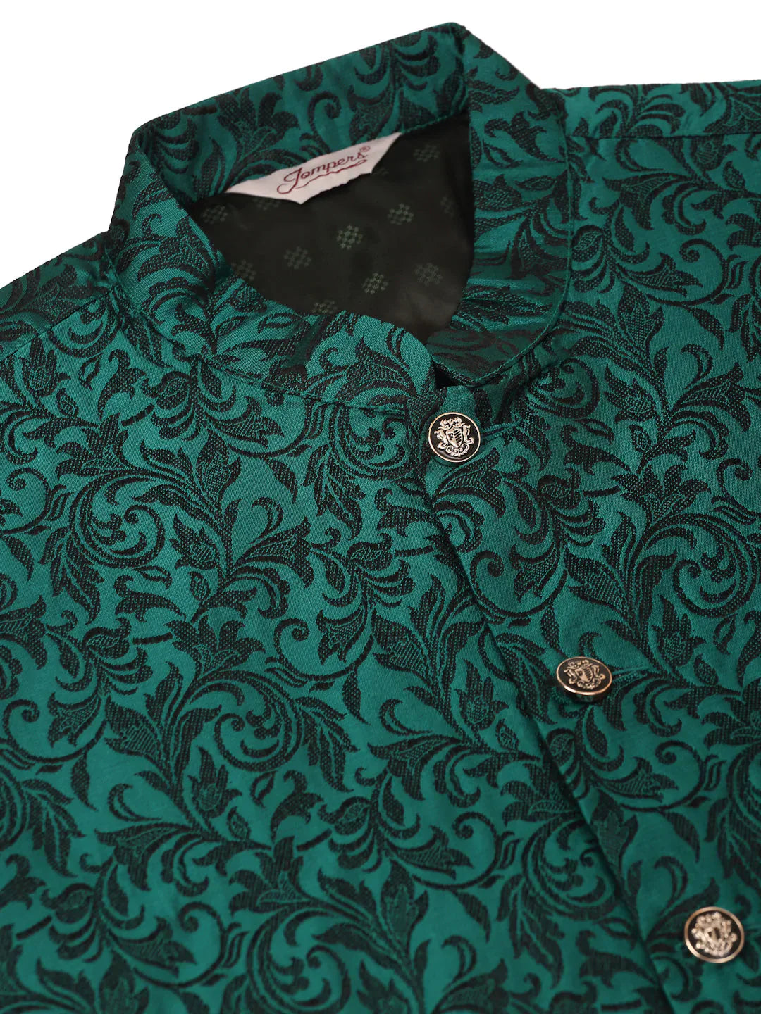 Jompers Men's Green Woven Design Nehru Jacket