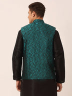 Jompers Men's Green Woven Design Nehru Jacket