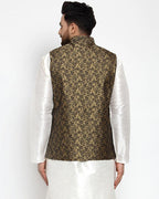 Jompers Men Gold-Coloured & Black Woven Design Nehru Jacket - Distacart