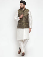 Jompers Men Gold-Coloured & Black Woven Design Nehru Jacket - Distacart