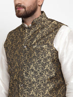 Jompers Men Gold-Coloured & Black Woven Design Nehru Jacket - Distacart