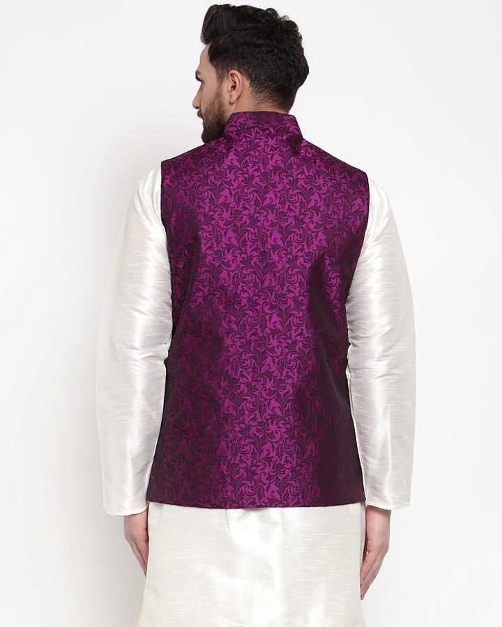 Jompers Men Purple-Coloured & Black Woven Design Nehru Jacket - Distacart