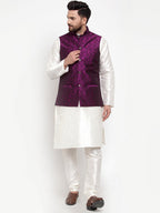 Jompers Men Purple-Coloured & Black Woven Design Nehru Jacket - Distacart