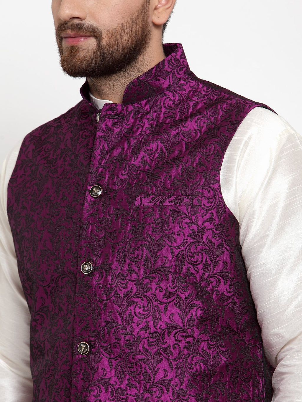 Jompers Men Purple-Coloured & Black Woven Design Nehru Jacket - Distacart