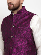 Jompers Men Purple-Coloured & Black Woven Design Nehru Jacket - Distacart