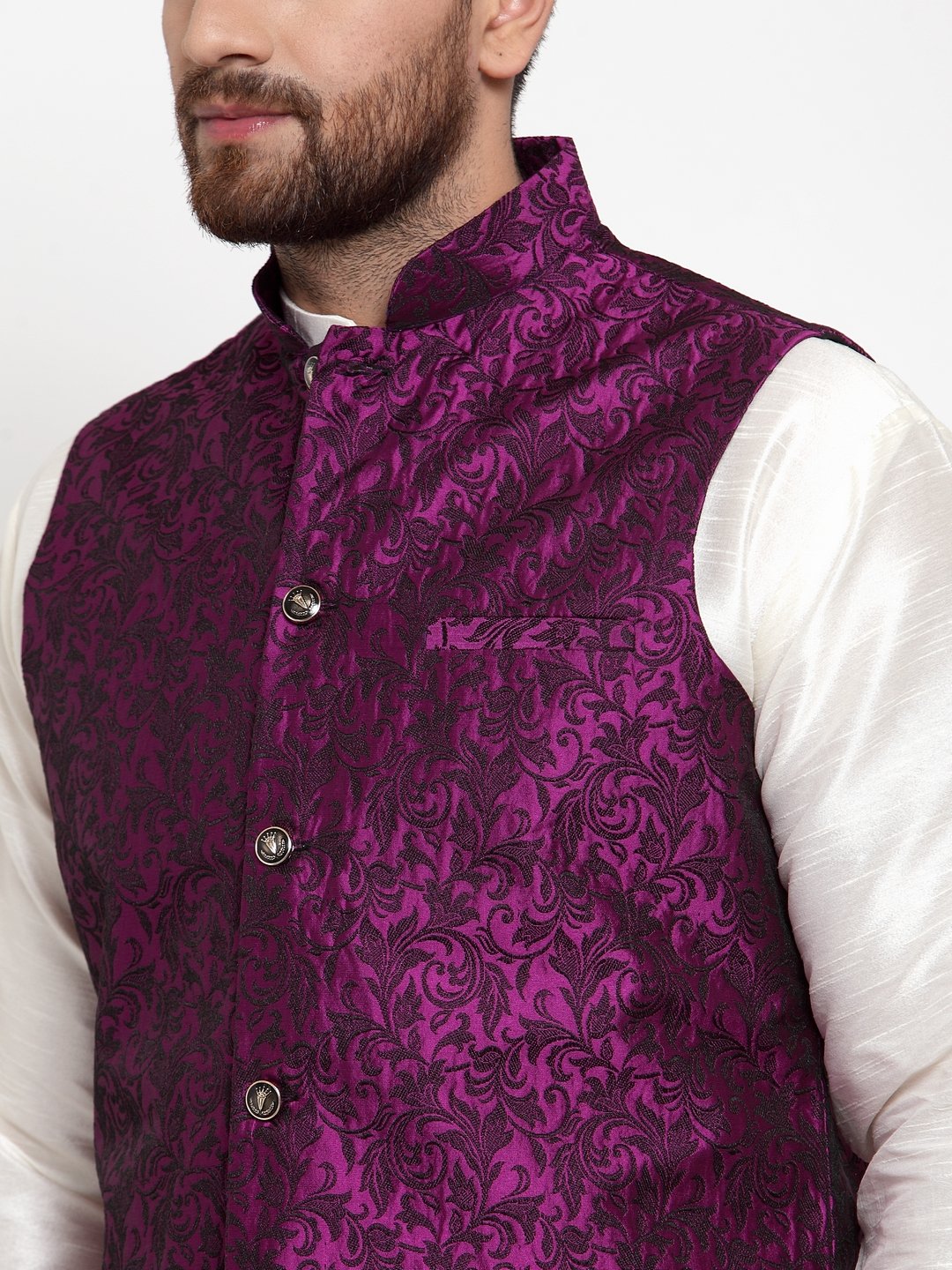 Jompers Men Purple-Coloured & Black Woven Design Nehru Jacket - Distacart