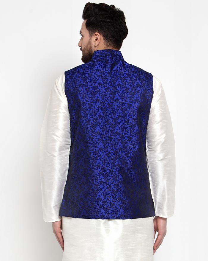 Jompers Men Blue-Coloured & Black Woven Design Nehru Jacket - Distacart