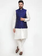 Jompers Men Blue-Coloured & Black Woven Design Nehru Jacket - Distacart
