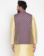 Jompers Men Purple-Coloured & Golden Woven Design Nehru Jacket - Distacart