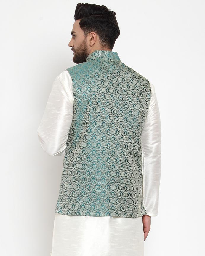 Jompers Men Green Woven Design Nehru Jacket - Distacart