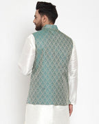 Jompers Men Green Woven Design Nehru Jacket - Distacart