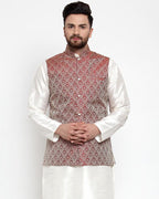 Jompers Men Maroon Woven Design Nehru Jacket - Distacart