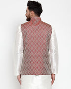 Jompers Men Maroon Woven Design Nehru Jacket - Distacart