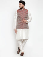 Jompers Men Maroon Woven Design Nehru Jacket - Distacart