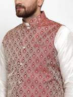 Jompers Men Maroon Woven Design Nehru Jacket - Distacart