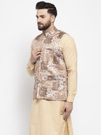 Jompers Men Beige Printed Satin Nehru Jacket - Distacart