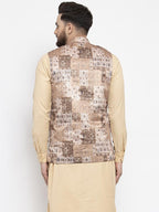 Jompers Men Beige Printed Satin Nehru Jacket - Distacart