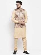 Jompers Men Beige Printed Satin Nehru Jacket - Distacart