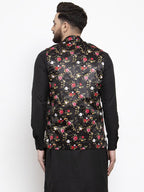 Jompers Men Black Printed Satin Nehru Jacket - Distacart