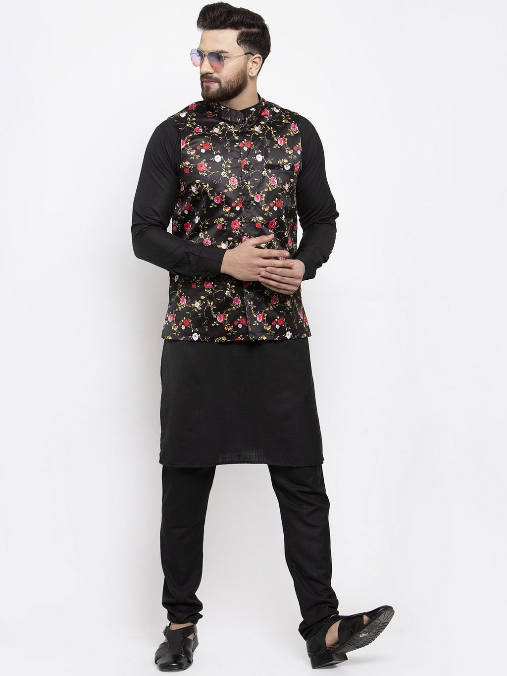 Jompers Men Black Printed Satin Nehru Jacket - Distacart